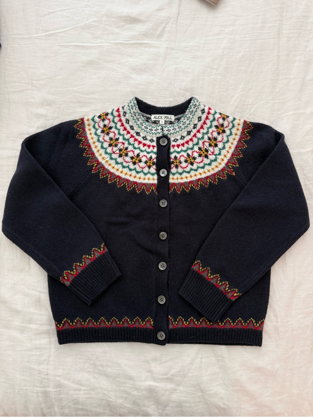 Alex Mill Navy Fair Isle Button-Up Cardigan